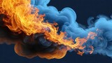 illustration of abstract heavy smoke with burning fire flames on blue background generative, AI