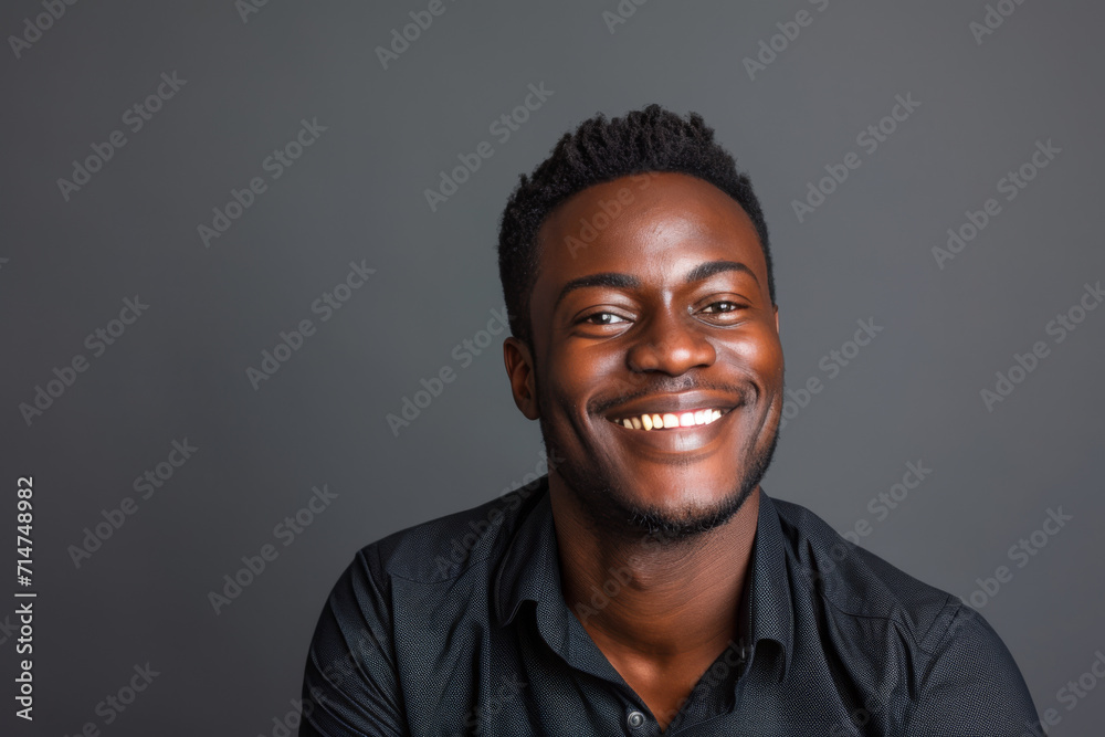 Fototapeta premium A man in a black shirt is smiling for the camera