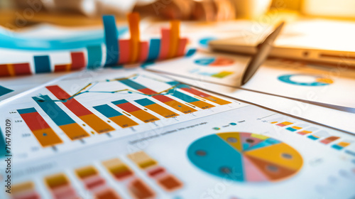 Financial analysis concept with charts and graphs, representing economic growth and market trends.