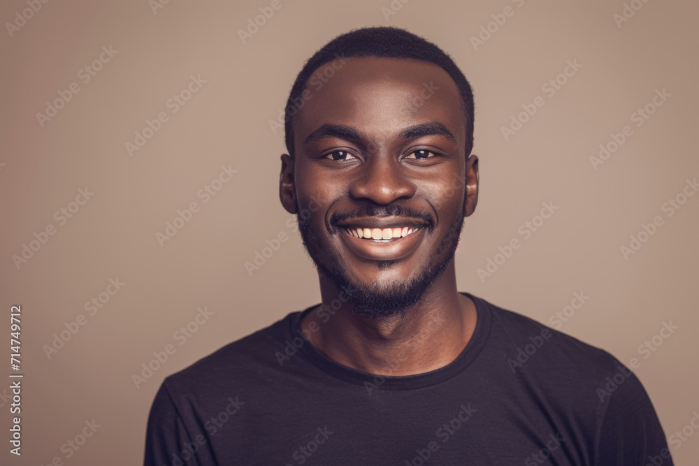 Fototapeta premium A man in a black shirt smiles for the camera