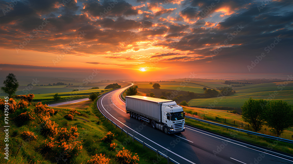 Delivery Cargo Trucks in Motion on Highway Road - Lorry Logistic Freight Transportation Business Concept Delivery Cargo Trucks in Motion on Highway Road - Lorry Logistic Freight Transportation Business Concept