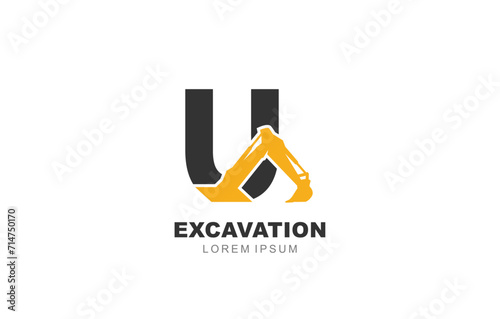 U Letter Excavator logo template for symbol of business identity