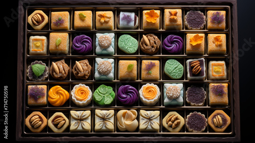 A tray of assorted sweets, such as baklava and basbousa, to indulge in during Ramadan