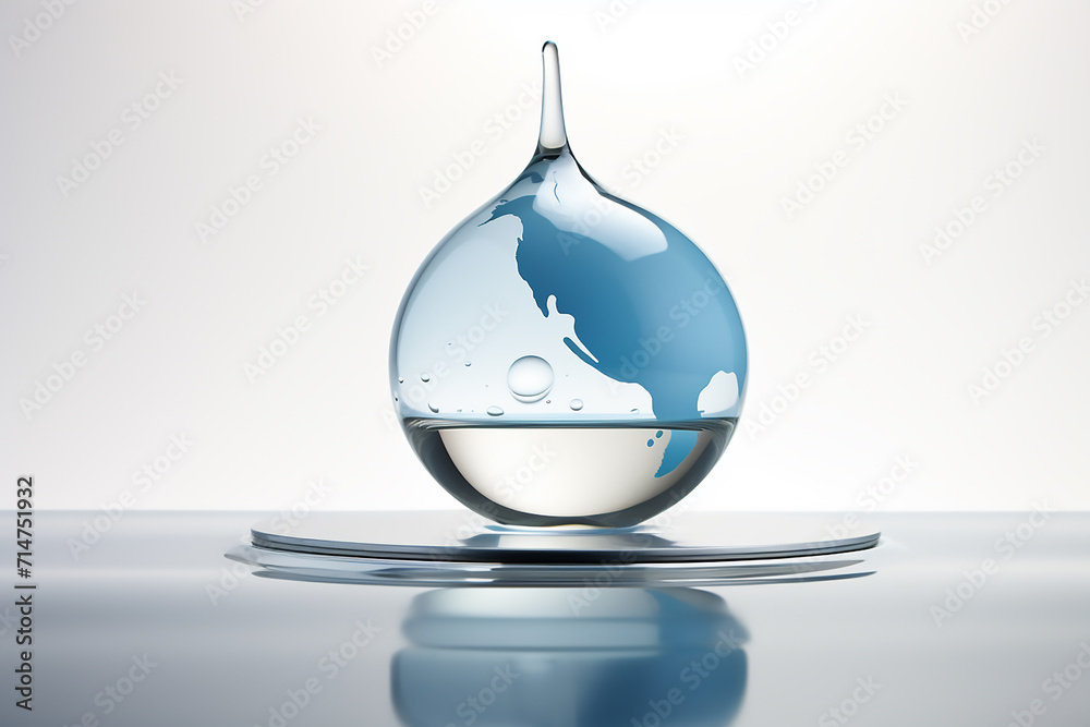 Water sphere with droplets and splash on blue background Water sphere with droplets and splash on blue background
