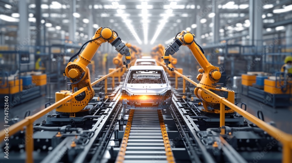 Car Assembly Line With Vehicle in the Center Car Assembly Line With Vehicle in the Center