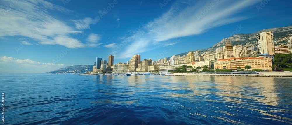 view of a beautiful old urban cityscape skyline with water from a boat