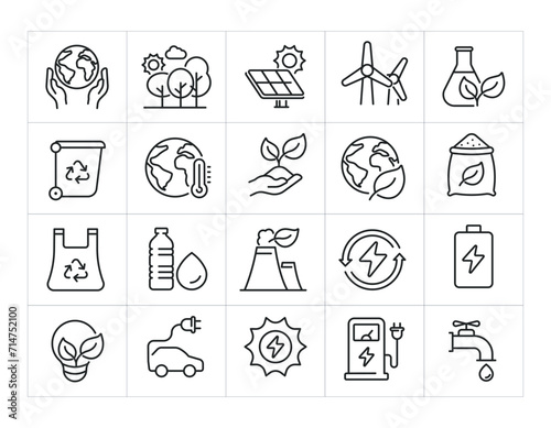 Ecology minimal thin line icons. Related eco, environment, global warming, power. Editable stroke. Vector illustration.