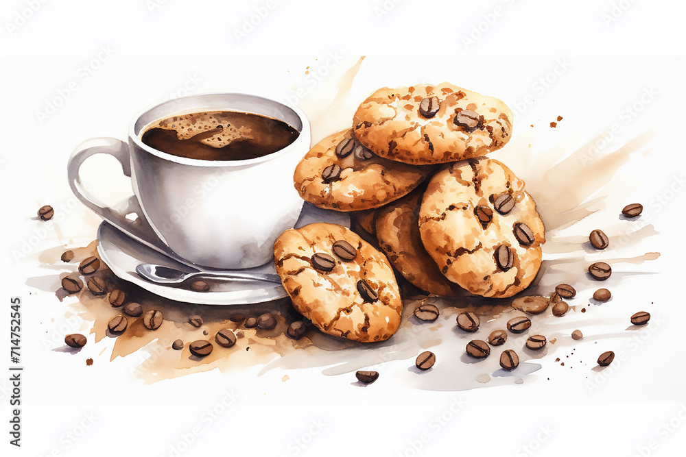 Cup of coffee with spoon and chocolate cookies composition on wooden tray and wooden background Cup of coffee with spoon and chocolate cookies composition on wooden tray and wooden background