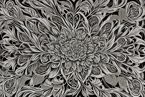 seamless pattern with black and white flowers