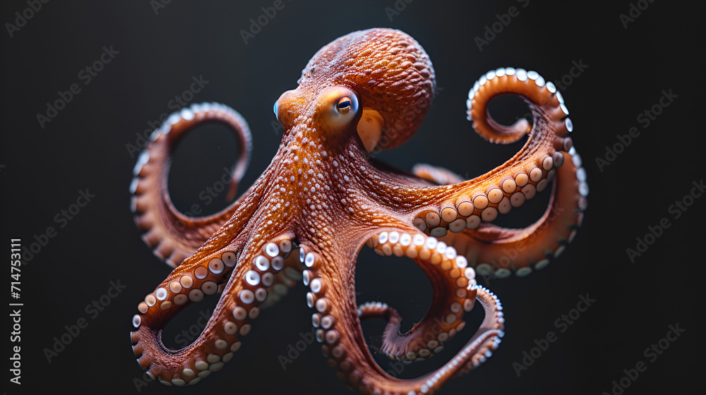 Octopus on isolated black background, World Fish Day, International