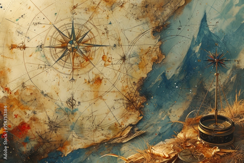 Fototapeta premium Mysterious star maps, guiding adventurers to uncharted realms - Generative AI