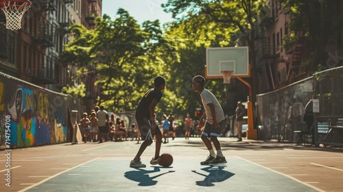 Street basketball in the summer heat.