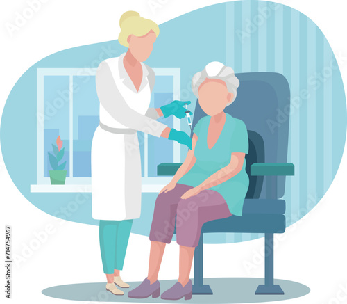 Vaccination of elderly. Senior woman and doctor
