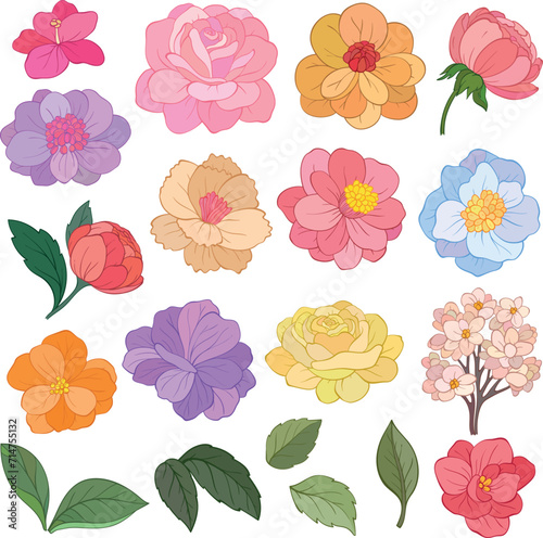 Set of floral elements.