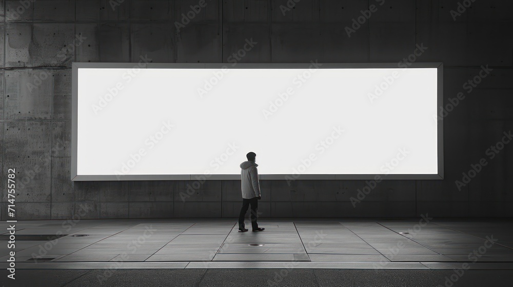 man standing in front of empty billboard man standing in front of empty billboard