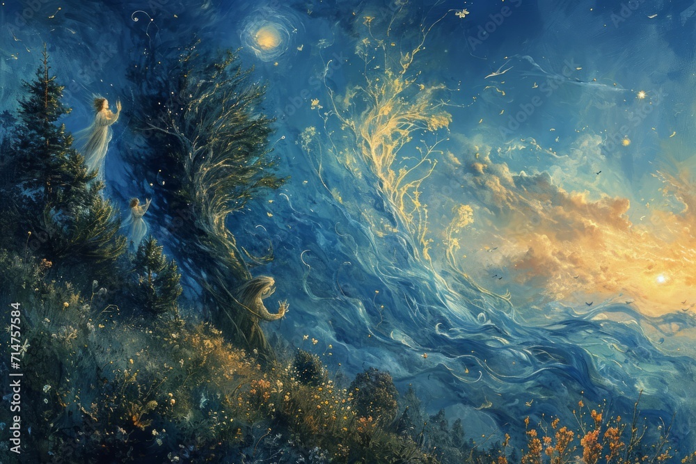 Harmonious nature spirits, singing melodies that heal and rejuvenate the earth - Generative AI Harmonious nature spirits, singing melodies that heal and rejuvenate the earth - Generative AI