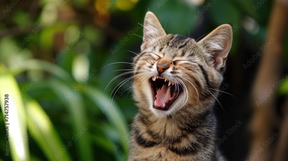 Obraz premium Cat Yawning With Wide Open Mouth