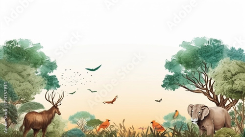 copy space, highly detailed, hand drawn, A beautiful photo of world wildlife day template. Beautiful design for wildlife preservation, environmental awareness. Nature conservation and awareness. Outdo photo