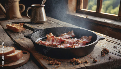 Sizzling Bacon: A Delicious Gourmet Meal in a Pan
