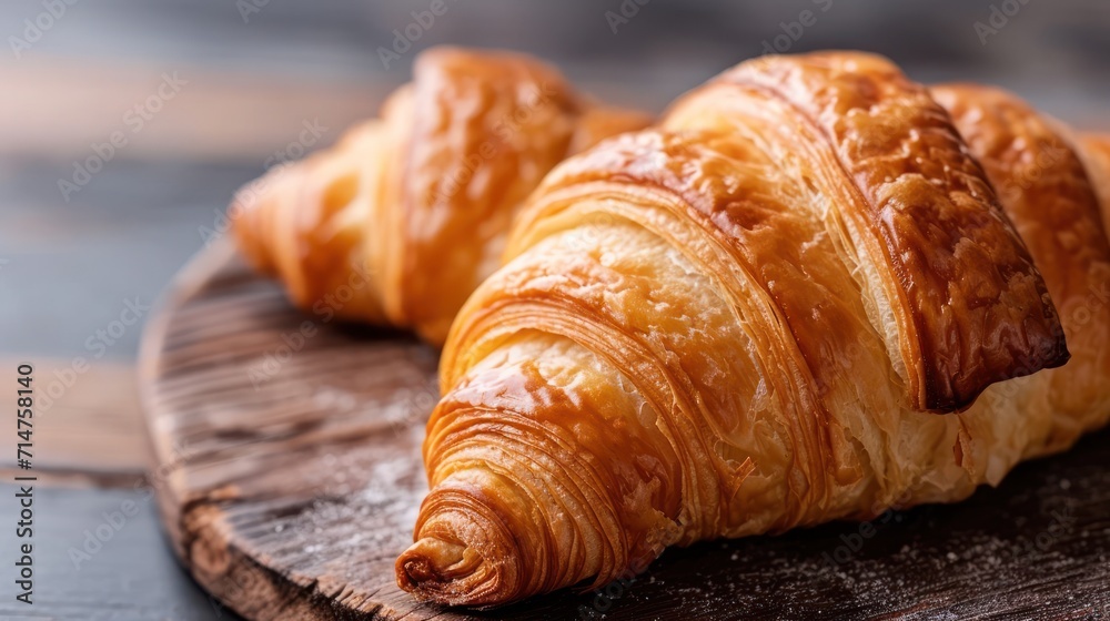 Two Croissants on Wooden Cutting Board