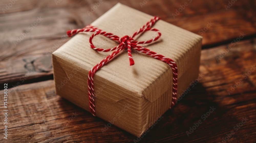 Wrapped Present on Wooden Table Wrapped Present on Wooden Table