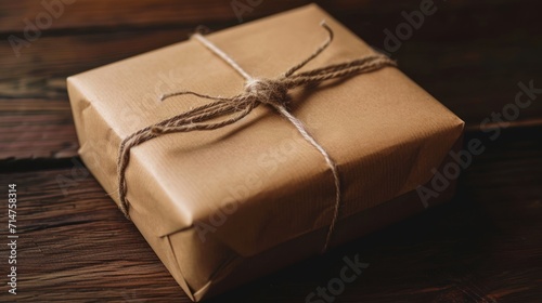 Brown Gift Box on Wooden Table