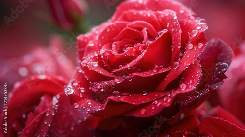 Close Up of Red Rose With Water Droplets