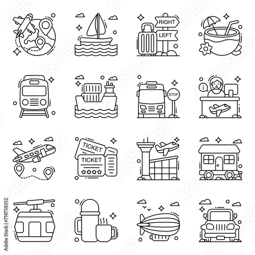 Pack of Travel and Tour Linear Icons 

 photo