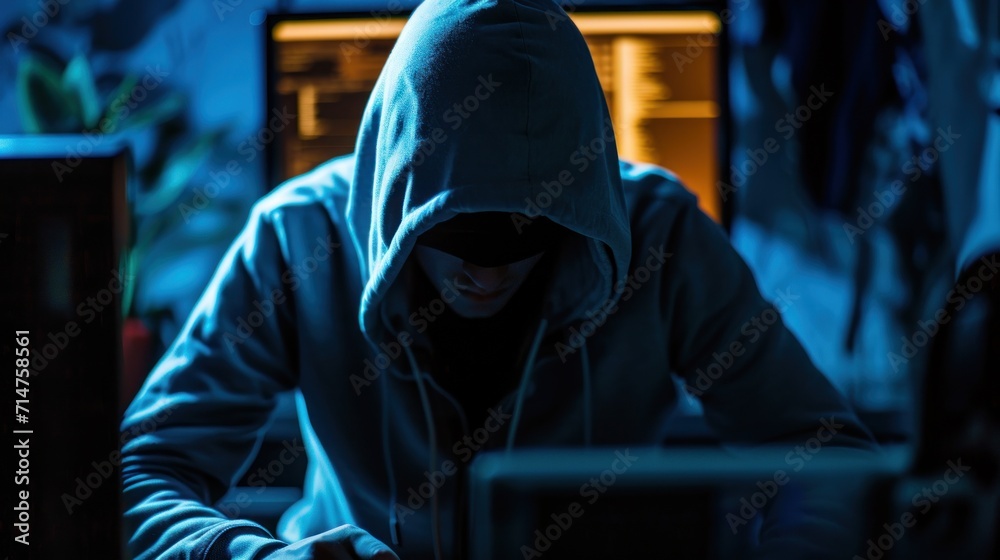 Man in Hooded Sweatshirt Using Laptop Computer Man in Hooded Sweatshirt Using Laptop Computer