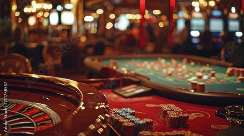 Busy Casino Table With Cards and Dice