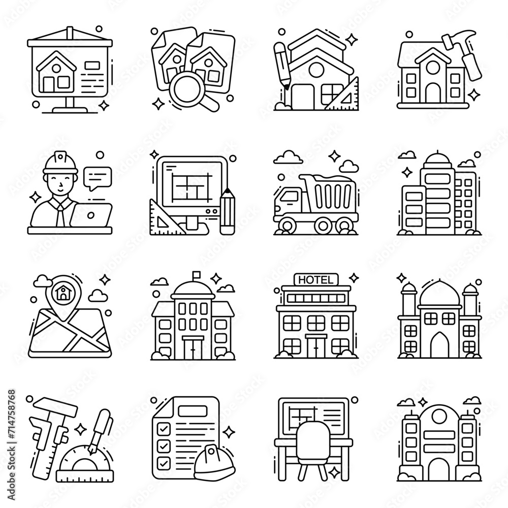 Pack of Building Linear Icons 

