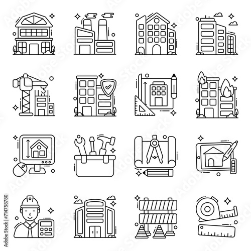 Pack of Architecture Linear Icons 

