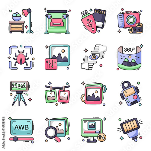 Pack of Photographic Accessories Flat Icons

