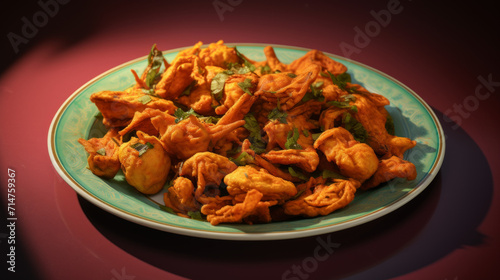 A plate of crispy pakoras, a popular snack during the month of Ramadan