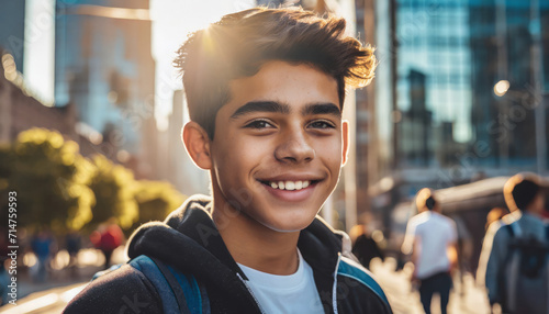 Cheerful Young Man Smiling in Summer City Portrait © SashaMagic