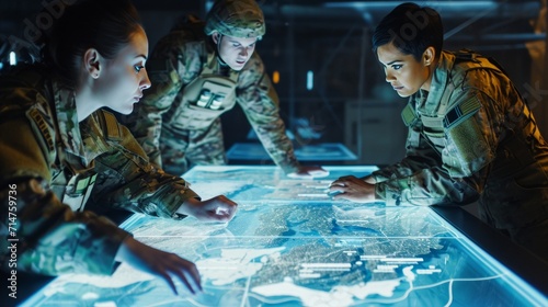 Military Personnel Examining Map for Tactical Planning photo