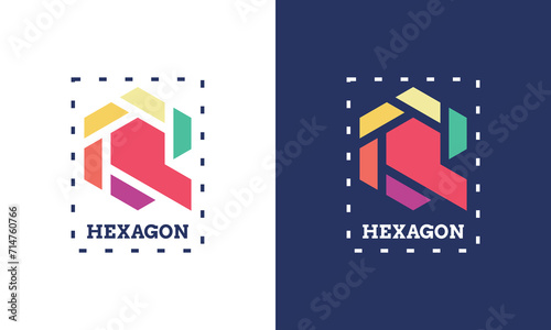letter p hexagon camera logo full color