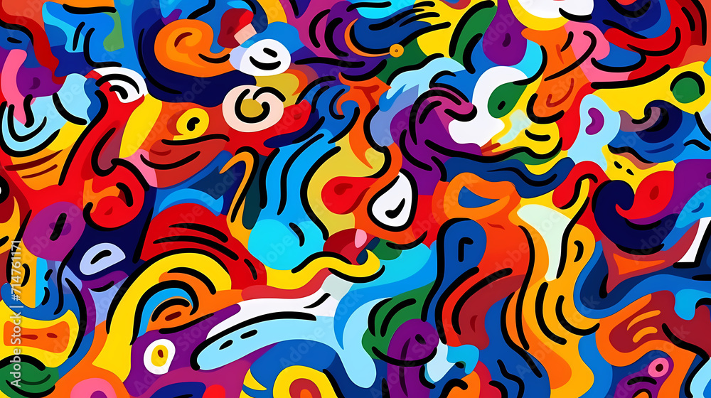 Funny doodle seamless pattern, artistic background Funny doodle seamless pattern, artistic background
