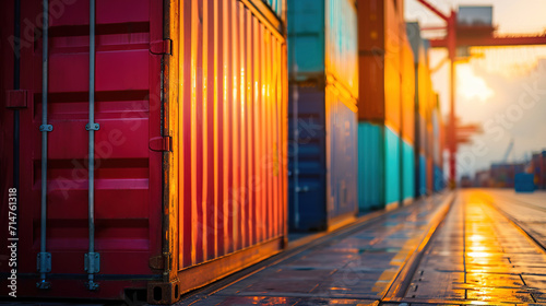 Containers for transportation. International logistics background. Export and import by sea,