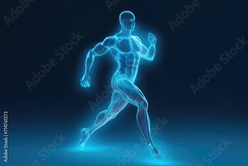 blue figure of a man running .Generative AI