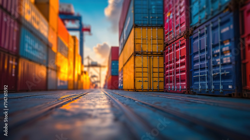 Containers for transportation. International logistics background. Export and import by sea
