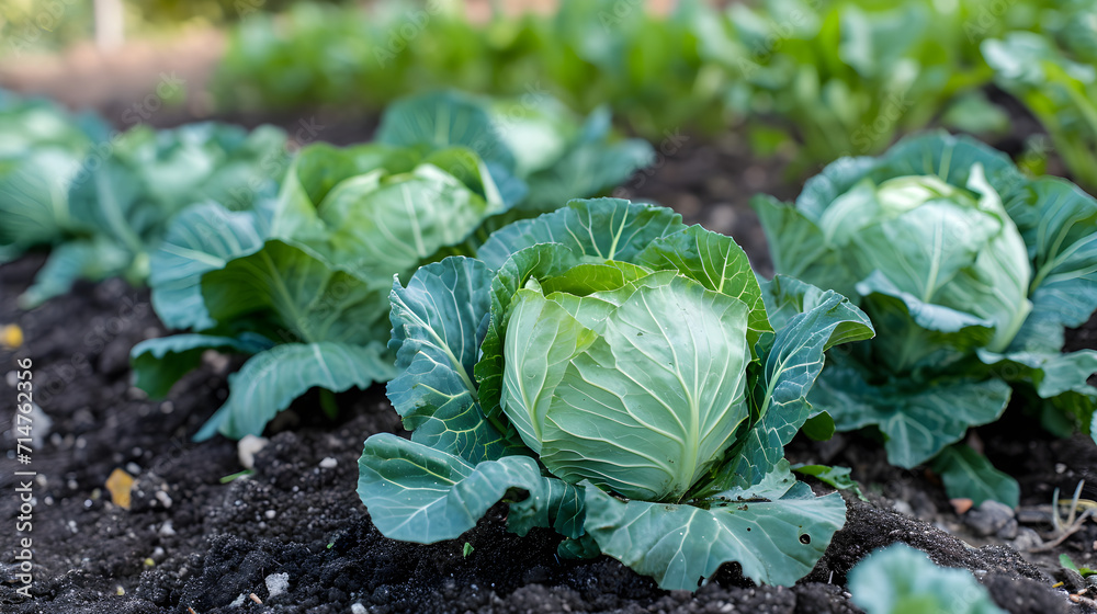 Cabbage growing in a farm garden Cabbage growing in a farm garden