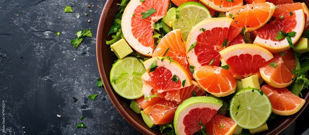 Delicious and healthy salad with smoked salmon, avocado, and grapefruit. Delicious and healthy salad with smoked salmon, avocado, and grapefruit.