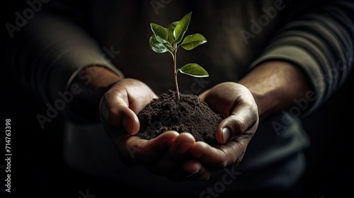 Environmental Consciousness and Sustainability, A hand holding a sprouting plant, symbolizing environmental consciousness and sustainability