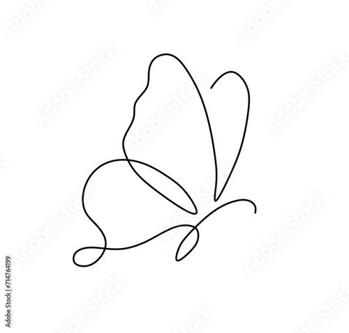 Vector isolated one single contemporary line butterfly side view colorless black and white contour line easy drawing