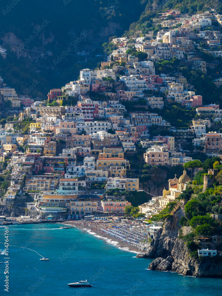 Positano below the mountains of Amalfi Coast