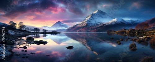 Astrophotography, A stunning astrophotography scene capturing the Milky Way over a serene mountain landscape