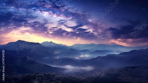 Astrophotography, A stunning astrophotography scene capturing the Milky Way over a serene mountain landscape