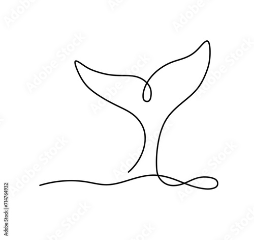 Vector isolated one single contemporary line whale dolphin killer whale tail colorless black and white contour line easy drawing