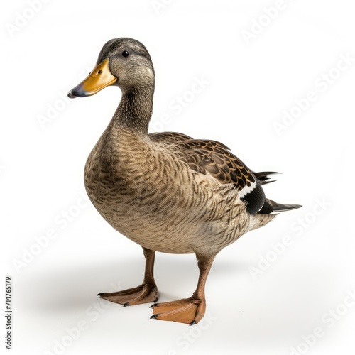 A single mallard duck standing against a white background. © ardanz